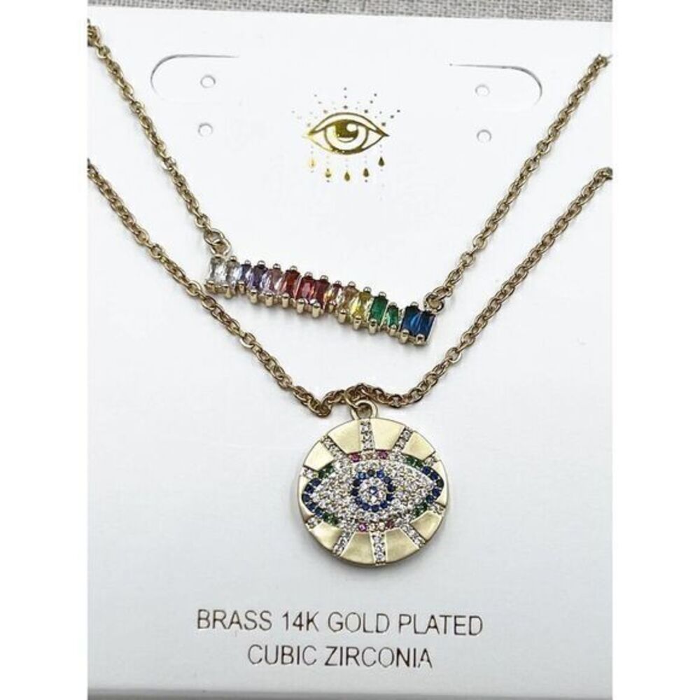 Evil Eye 14K Gold Plated Brass Cubic Zirconia Necklace